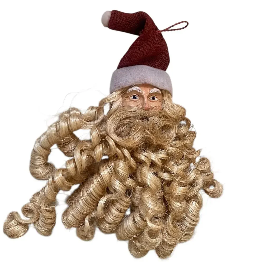 Vintage Folk Art Paper Mache Santa Head Curly Beard Door/Wall Hanging Christmas